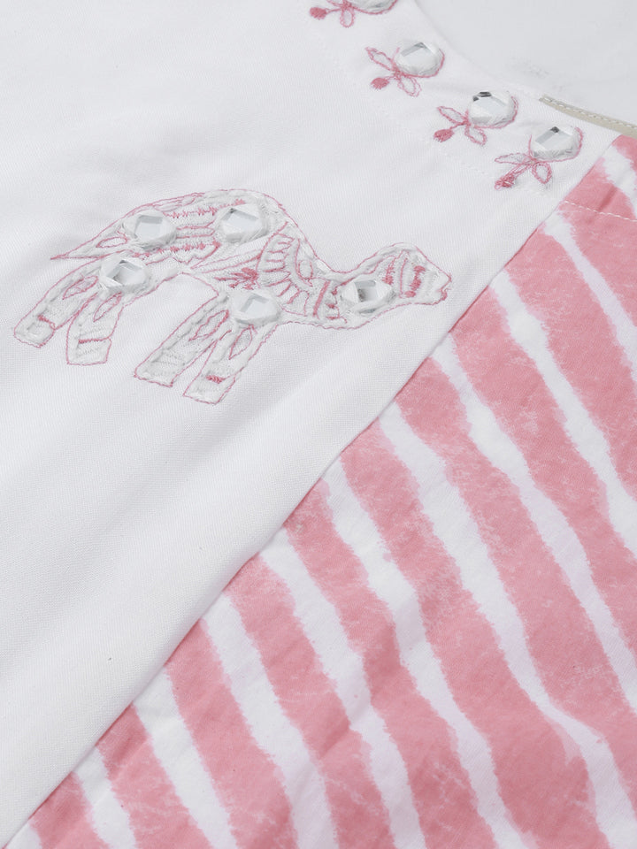 Neerus White Embroidered High Low Kurta