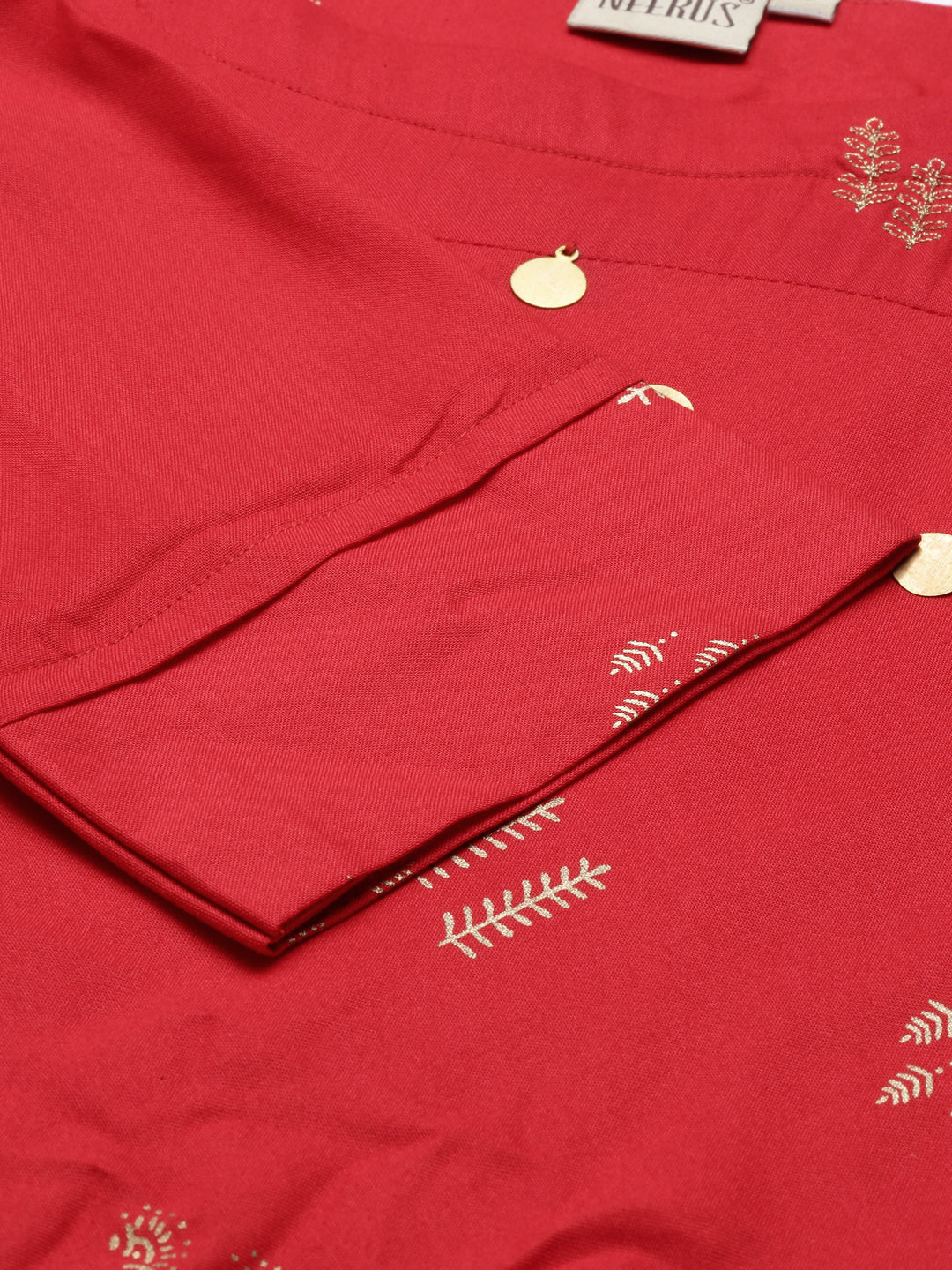 Neerus Red rayon solid kurti - back view