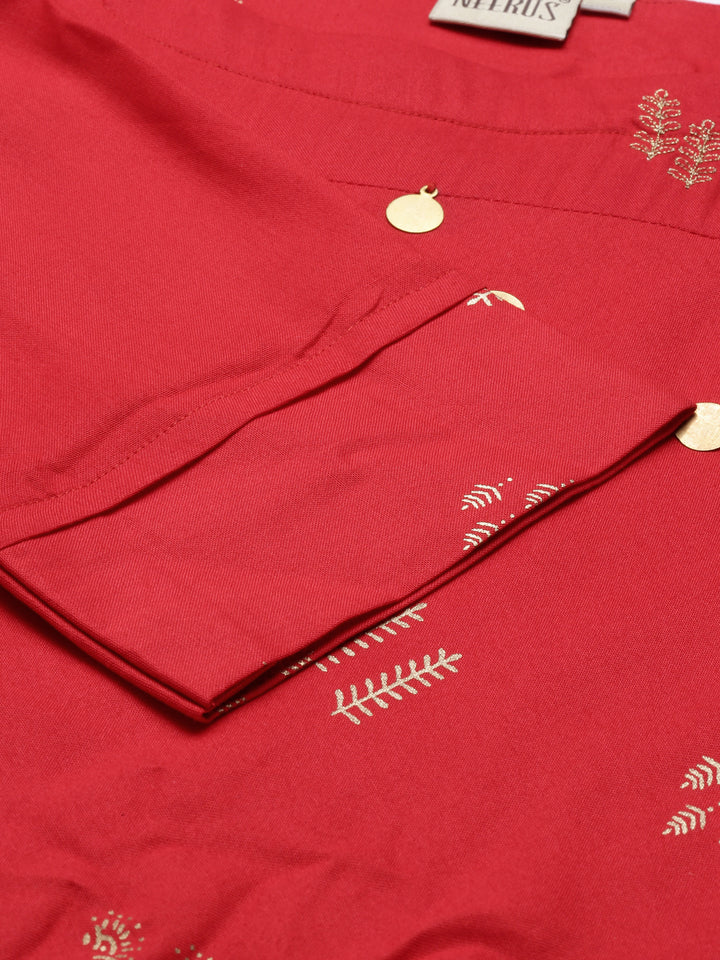 Neerus Red rayon solid kurti - back view