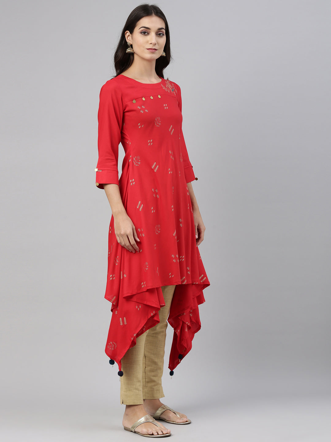 Neerus Red rayon solid kurti - detail view 1