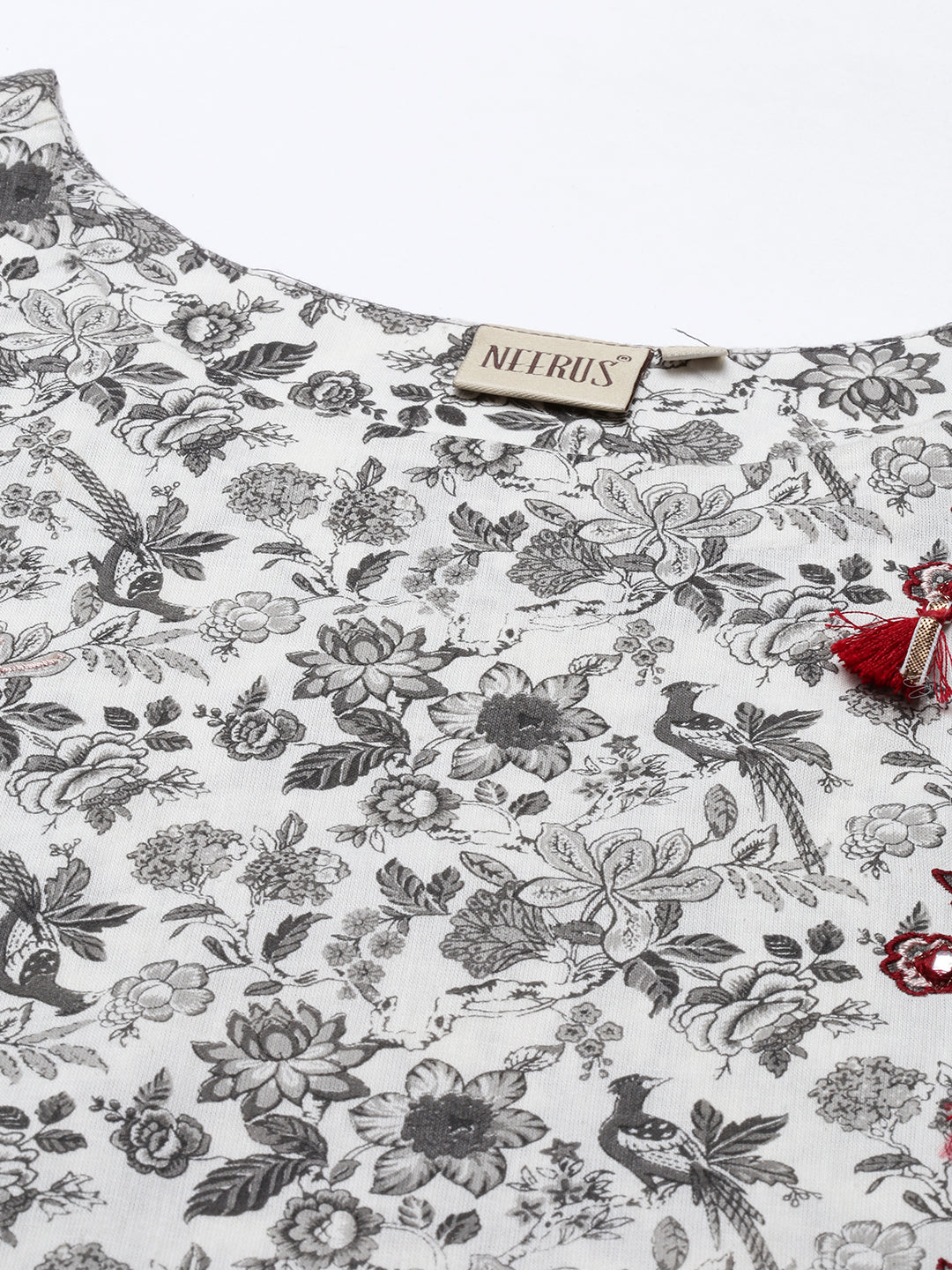 Neerus Grey cotton solid kurti tunic - back view