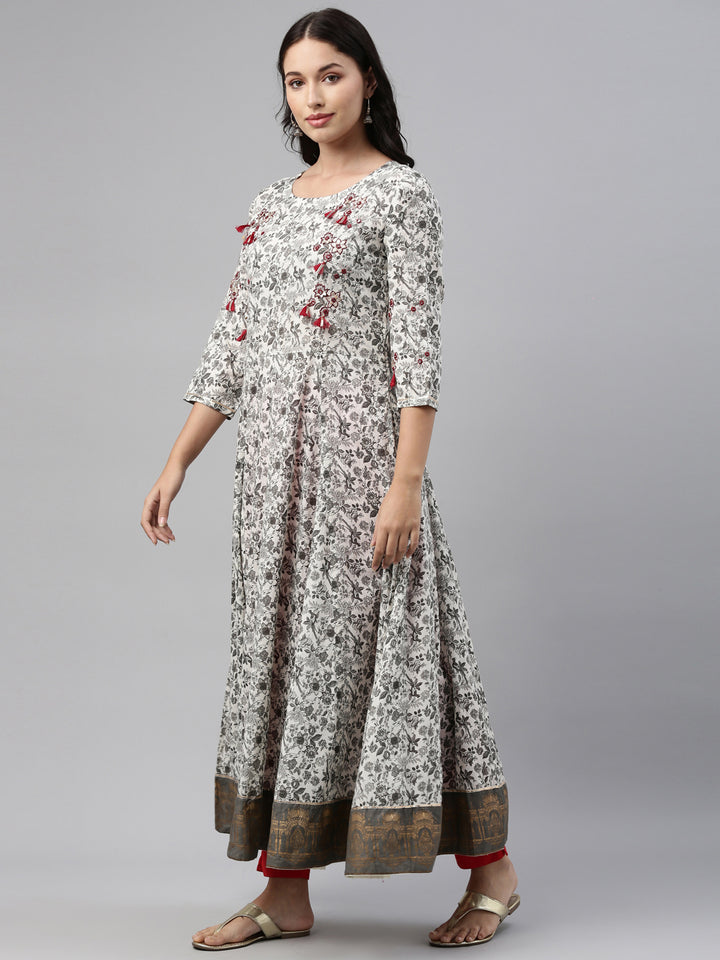 Neerus Grey cotton solid kurti tunic - detail view 1