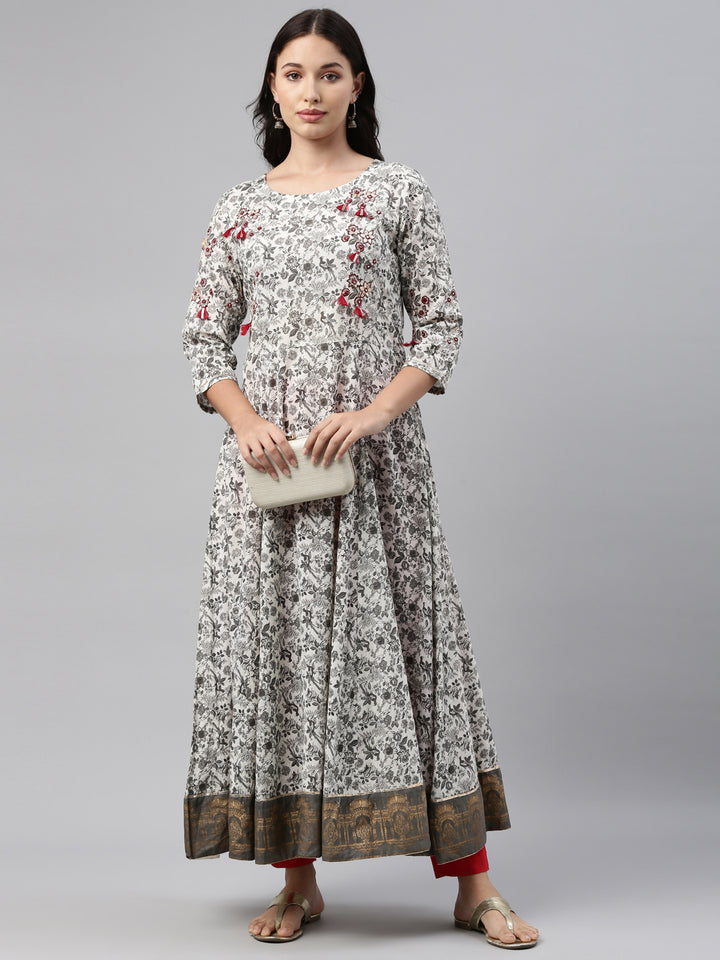 Neerus Grey cotton solid kurti tunic - front view