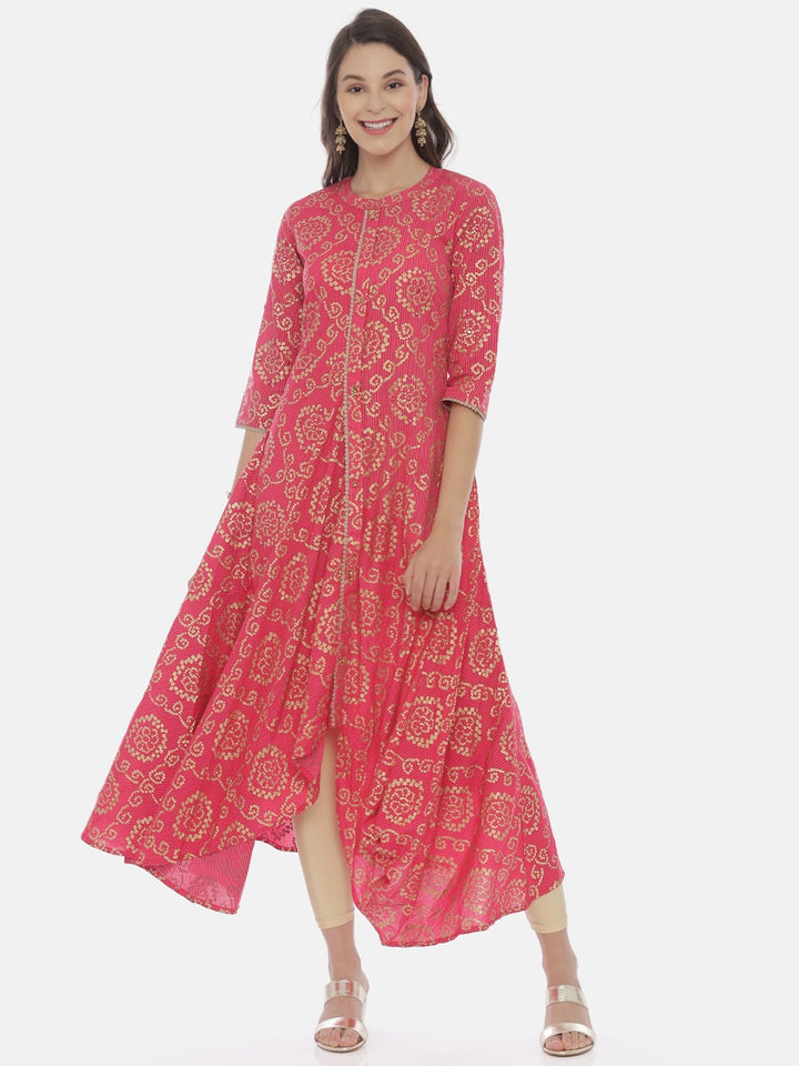 Neerus Pink Embellished High Low Kurta