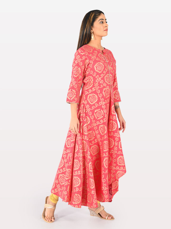 Neerus Pink Embellished High Low Kurta