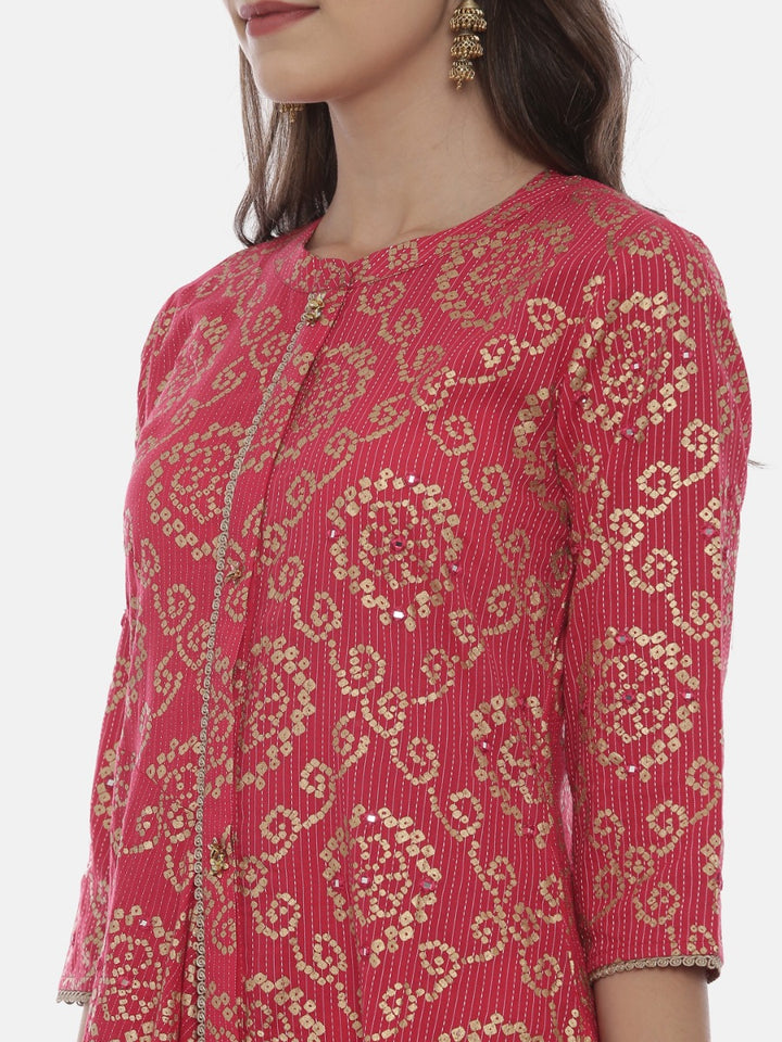 Neerus Pink Embellished High Low Kurta