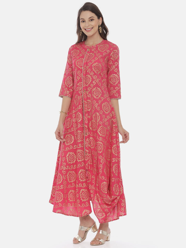 Neerus Pink Embellished High Low Kurta