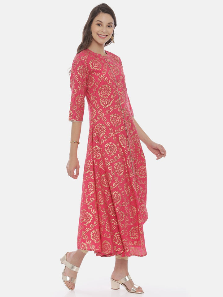 Neerus Pink Embellished High Low Kurta