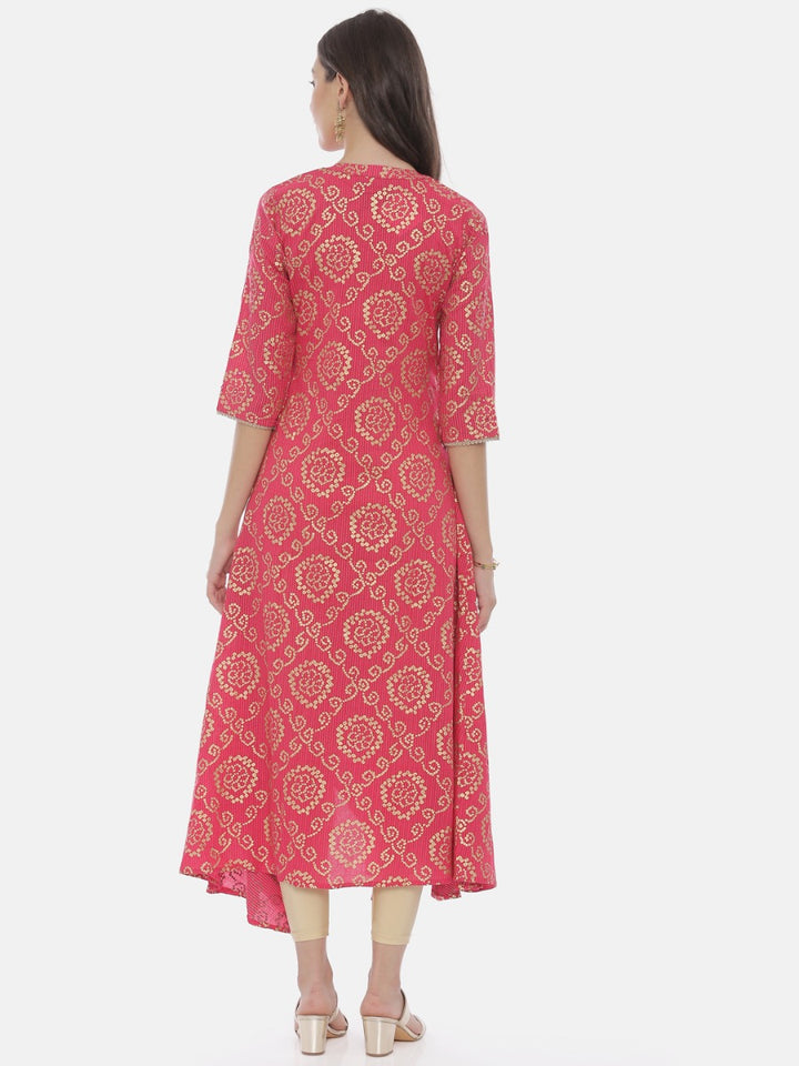 Neerus Pink Embellished High Low Kurta