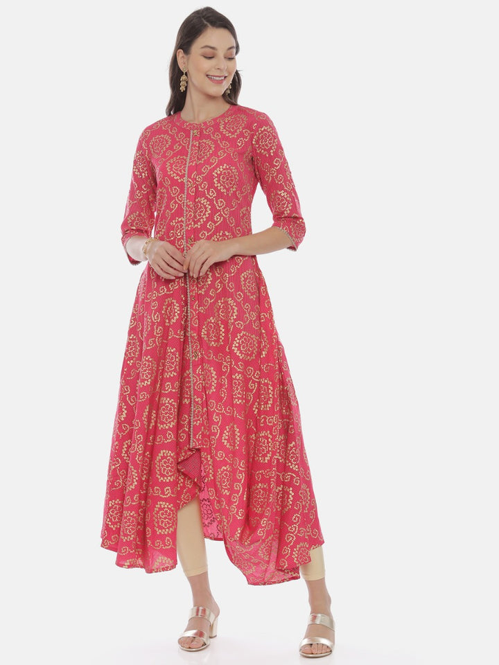 Neerus Pink Embellished High Low Kurta