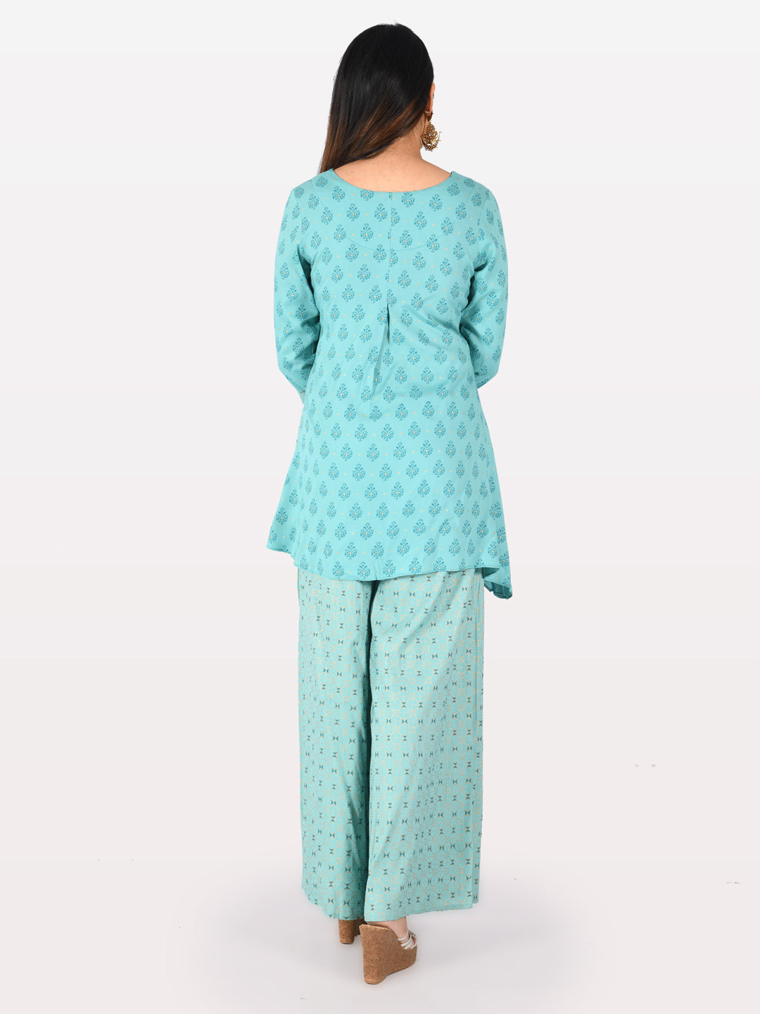 Neerus Blue Embellished High Low Kurti