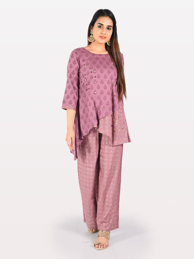 Neeru's Mauve Embellished Tunic & Palazzo Set