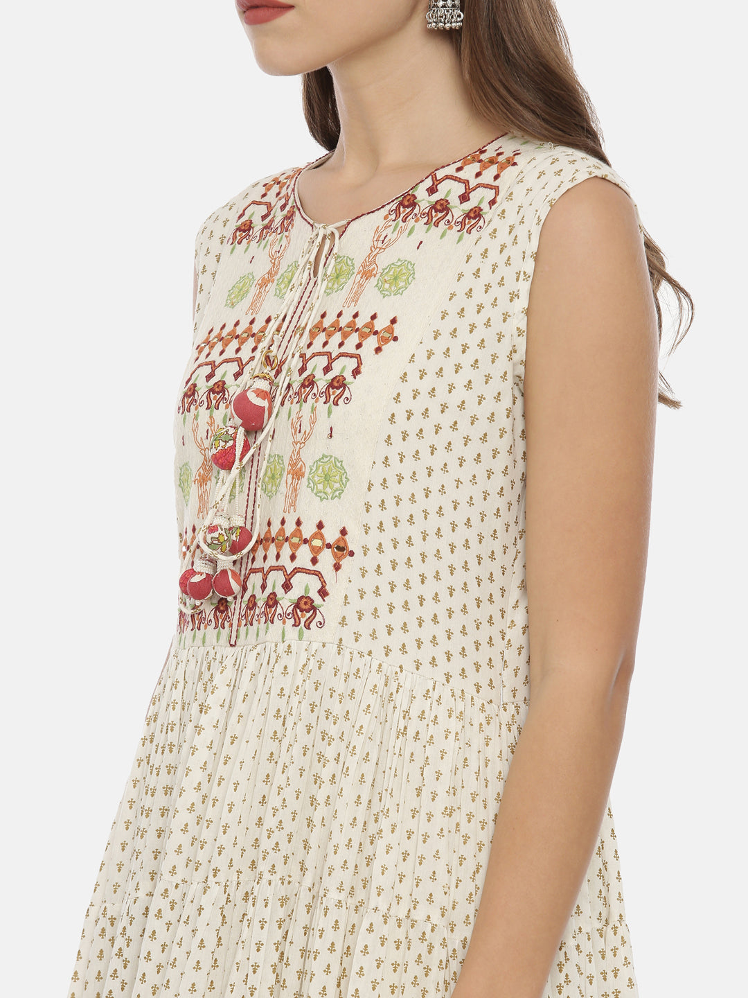 Neerus White Embroidered Flared Kurta