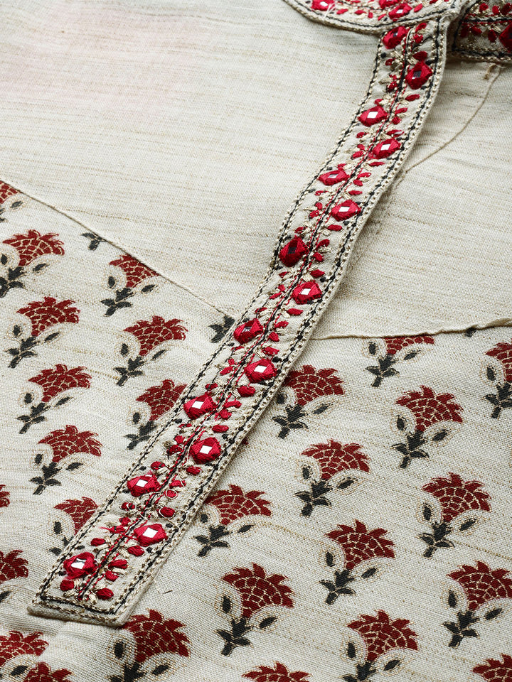 Neerus Beige Printed High Low Kurta