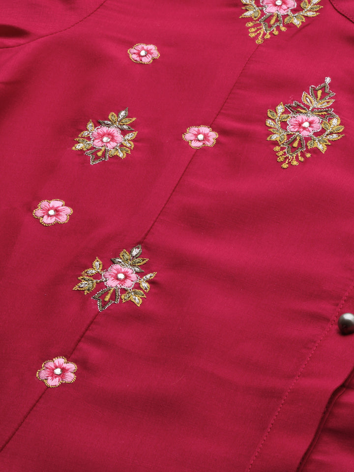 Neerus Pink Embroidered High Low Kurta