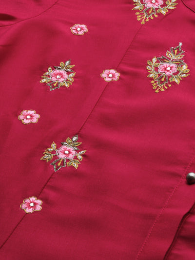 Neeru's Pink Embroidered High Low Kurta