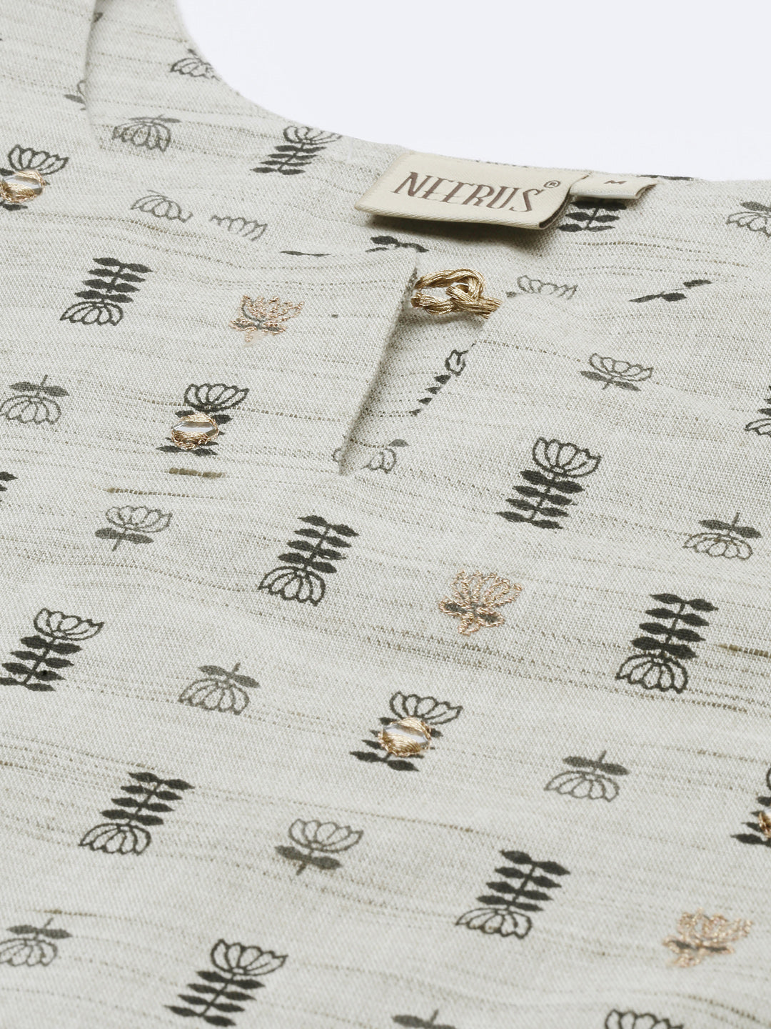 Neerus Grey Printed High Low Kurta