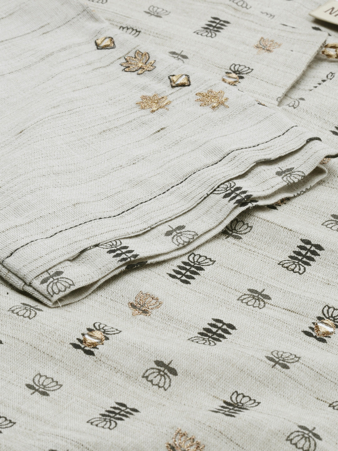 Neerus Grey Printed High Low Kurta