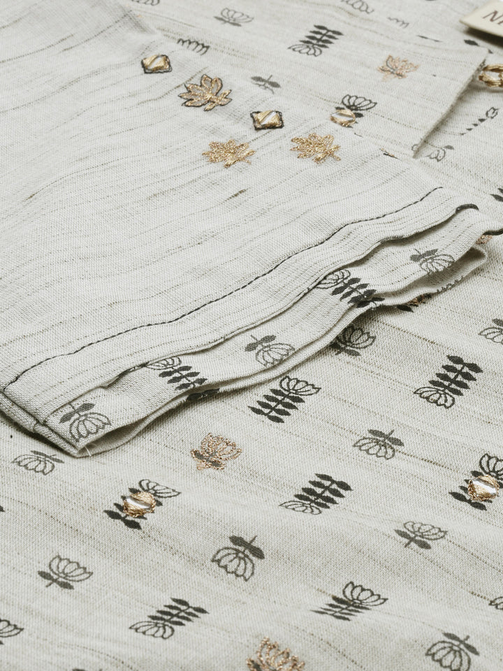 Neerus Grey Printed High Low Kurta