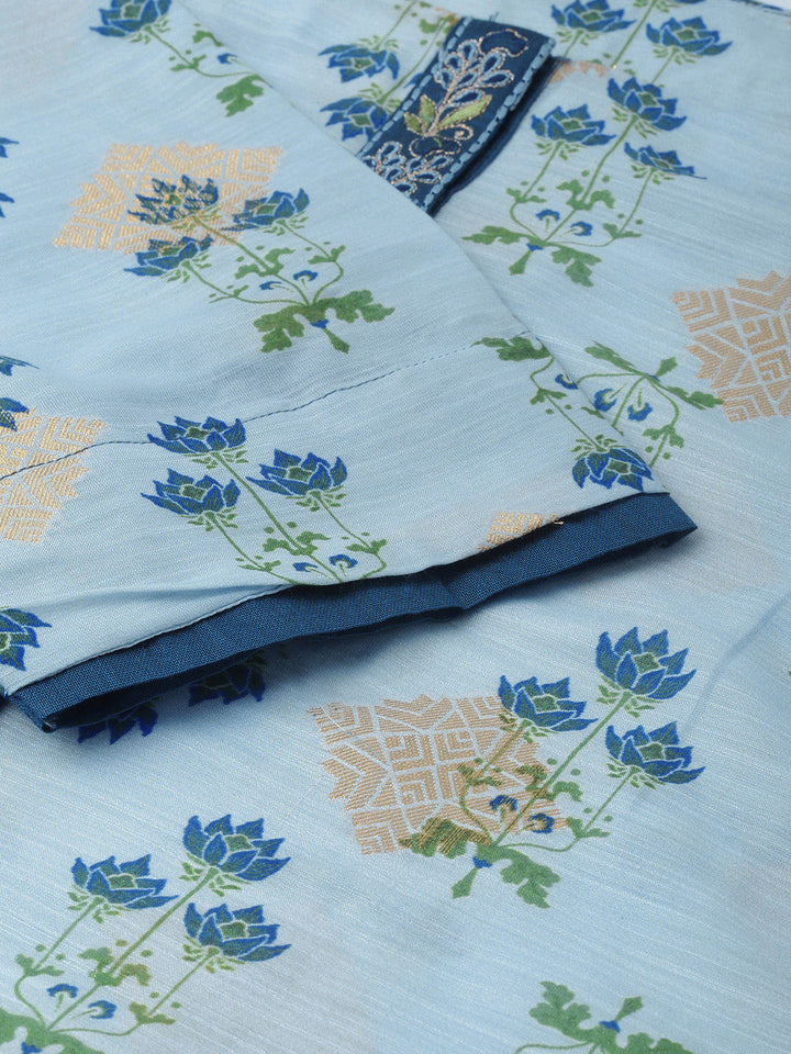 Neerus Blue Printed High Low Kurta