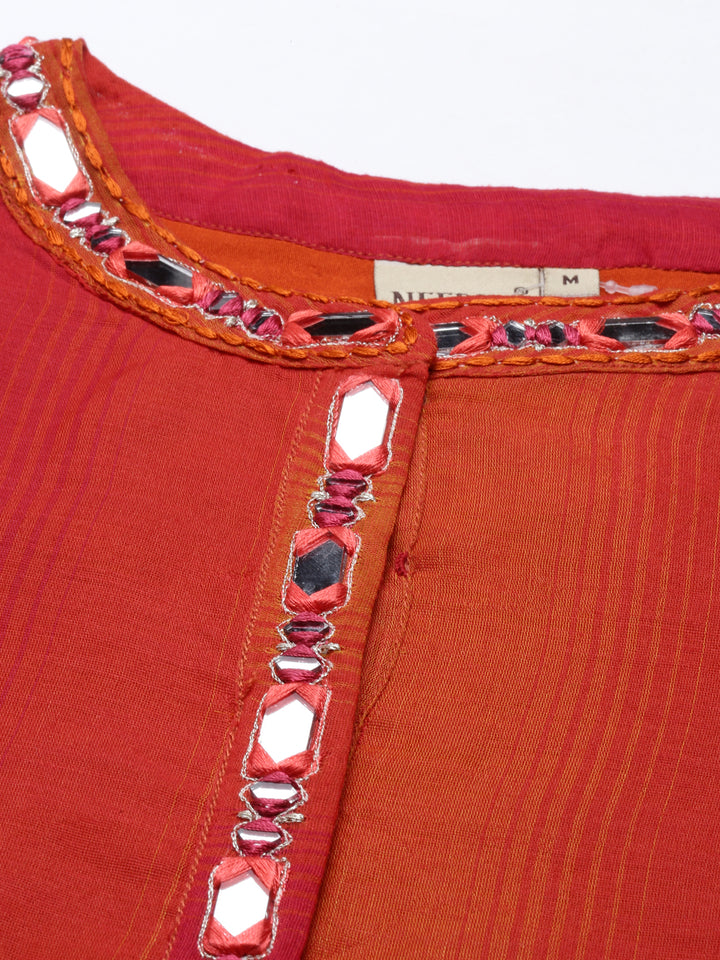 Neerus Pink Chanderi printed kurta set - detail view 6