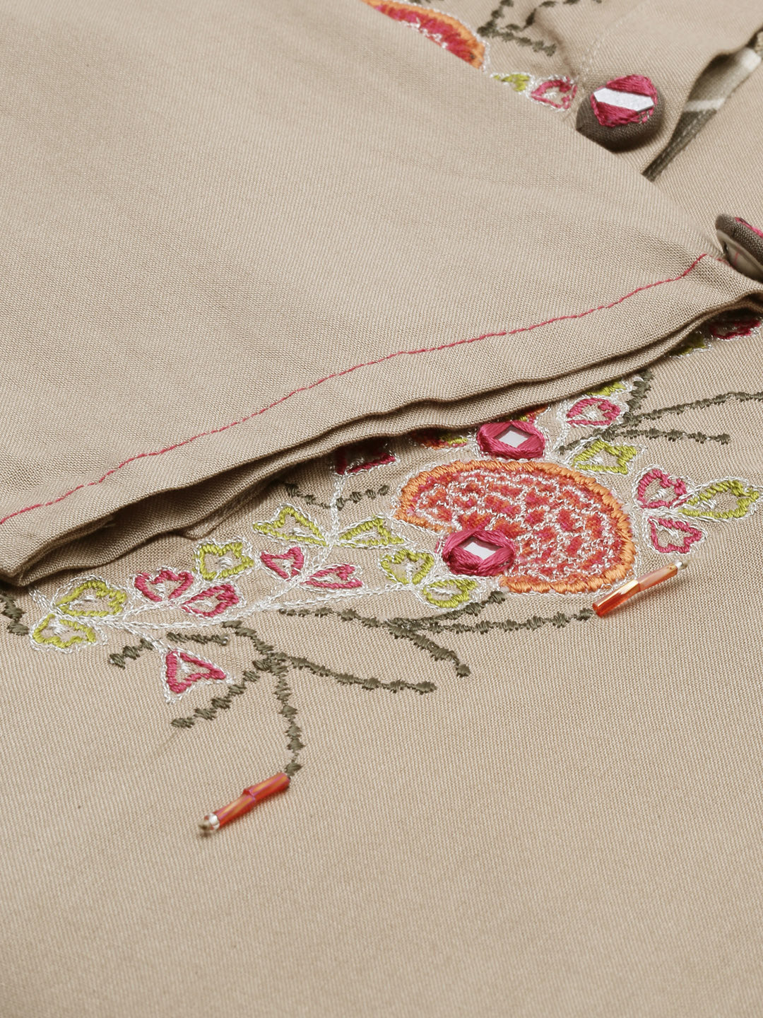 Neerus Brown Embroidered High Low Double Layered Kurta