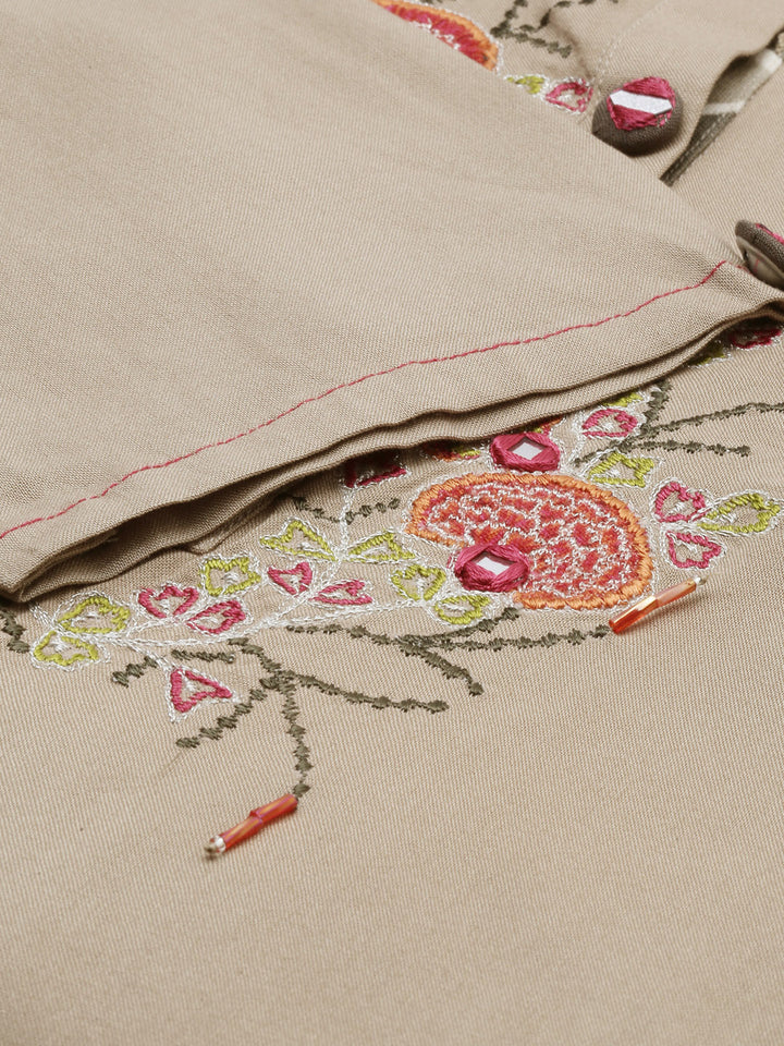 Neerus Brown Embroidered High Low Double Layered Kurta