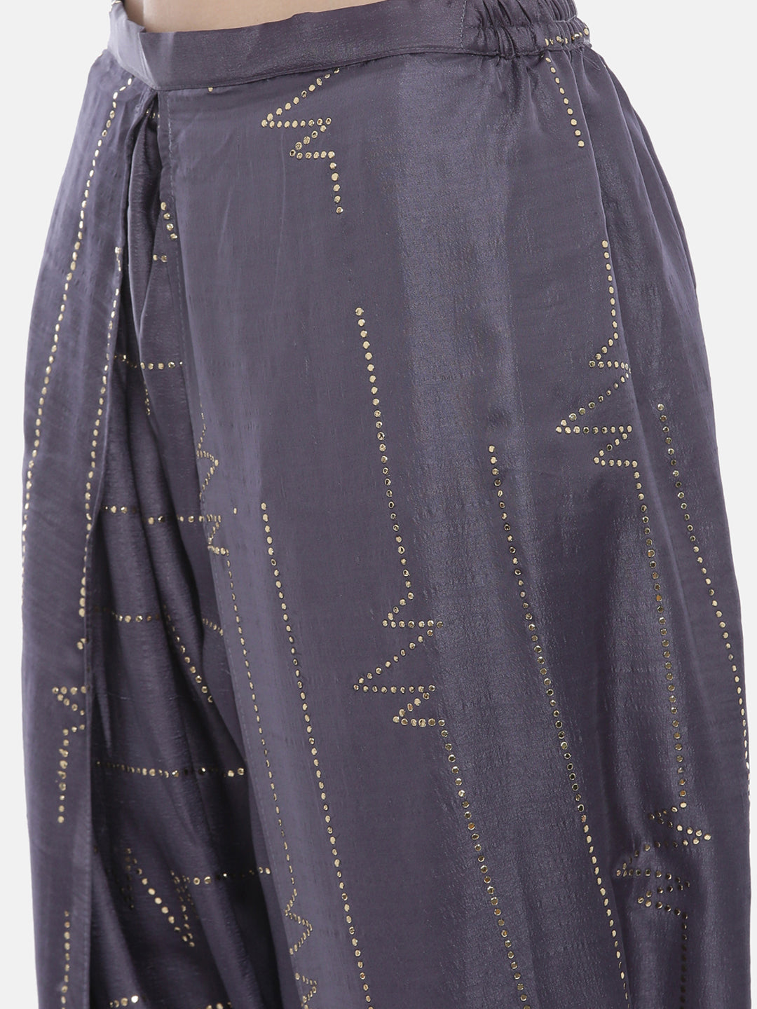 Neeru's Grey & Violet Embroidered Kurta Dhoti Pant Set
