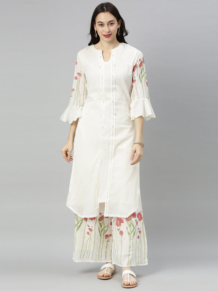 Neerus White Printed Kurta with Plazzo