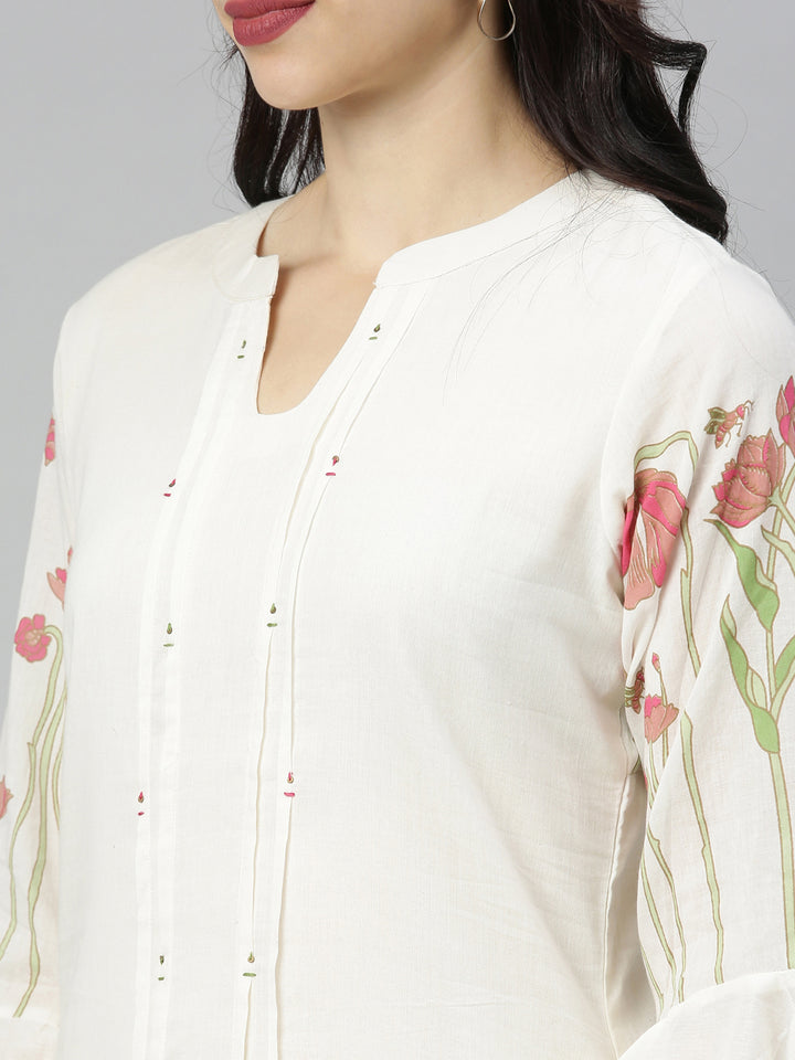 Neerus White Printed Kurta with Plazzo
