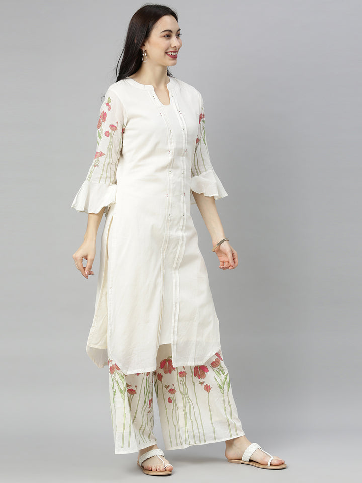 Neerus White Printed Kurta with Plazzo