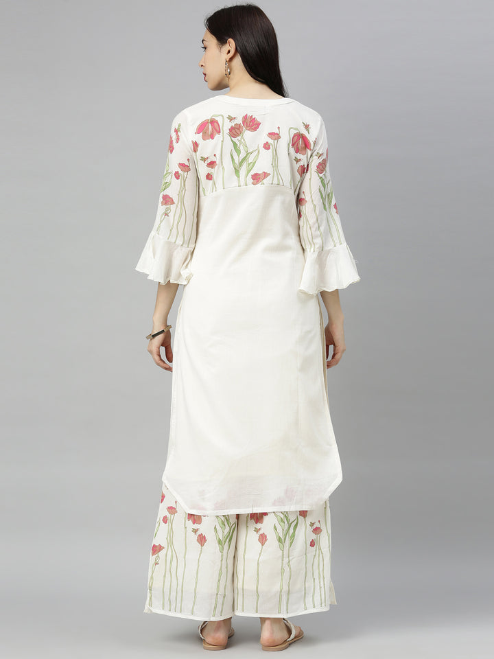 Neerus White Printed Kurta with Plazzo