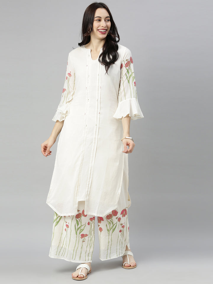 Neerus White Printed Kurta with Plazzo