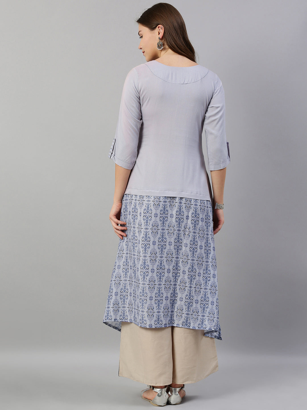 Neerus Blue Printed High Low Kurta