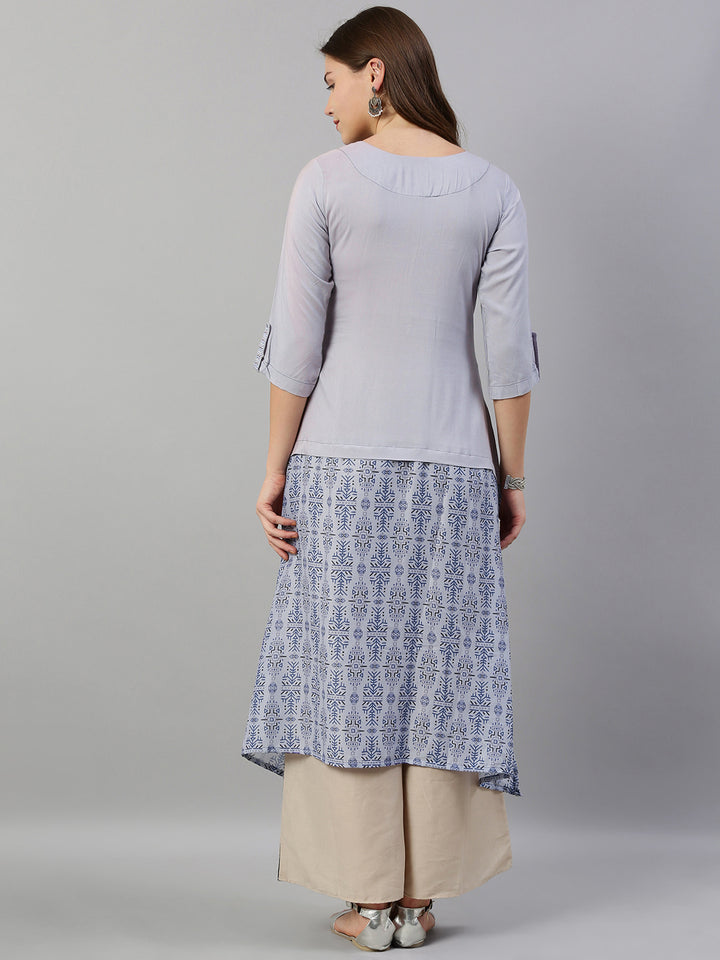 Neerus Blue Printed High Low Kurta