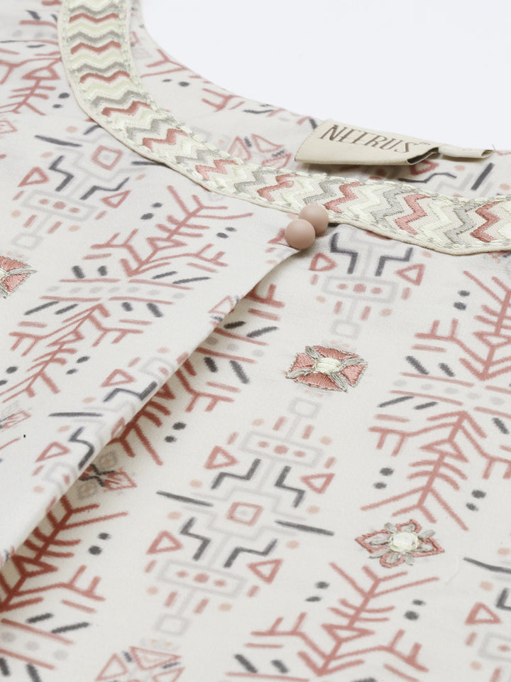 Neerus Beige muslin printed high-low kurta - side view