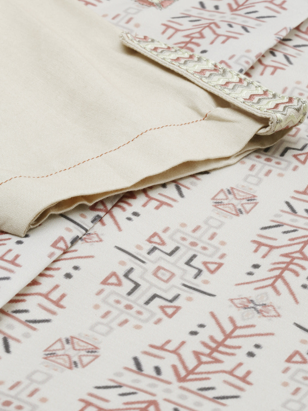 Neerus Beige muslin printed high-low kurta - detail view 1