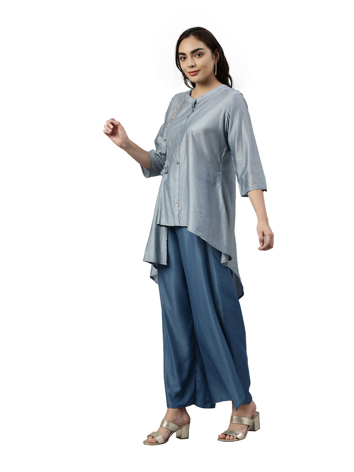 Neerus Blue muslin printed kurta set - side view