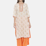 Neerus Cream & Orange Printed Kurta & Palazzo Set
