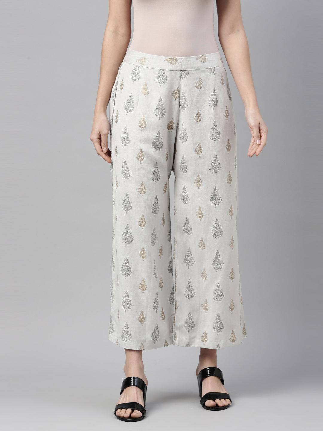 Neerus Grey cotton printed palazzo - back view