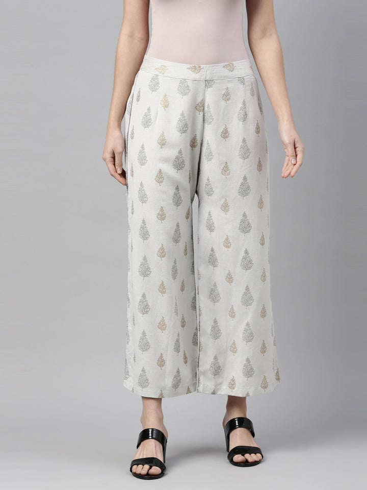 Neerus Grey cotton printed palazzo - detail view 6
