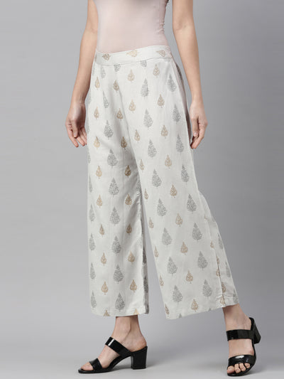 Neeru's Gray Color Cotton Print Fabric Plazzo