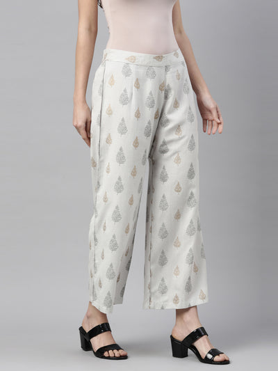Neeru's Gray Color Cotton Print Fabric Plazzo