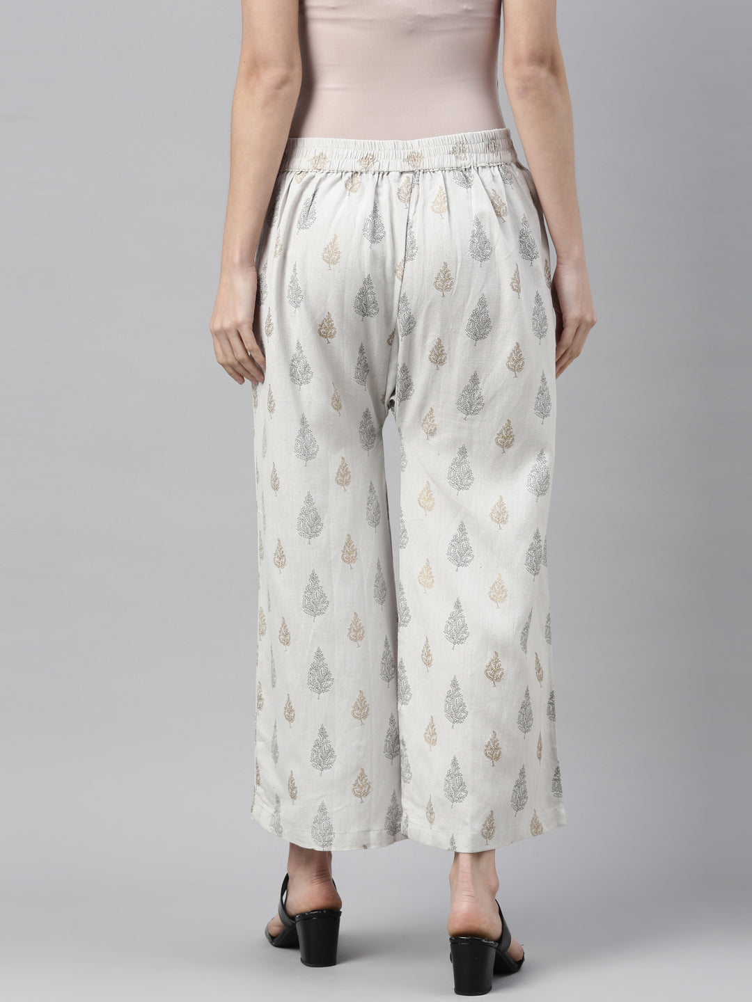 Neeru's Gray Color Cotton Print Fabric Plazzo