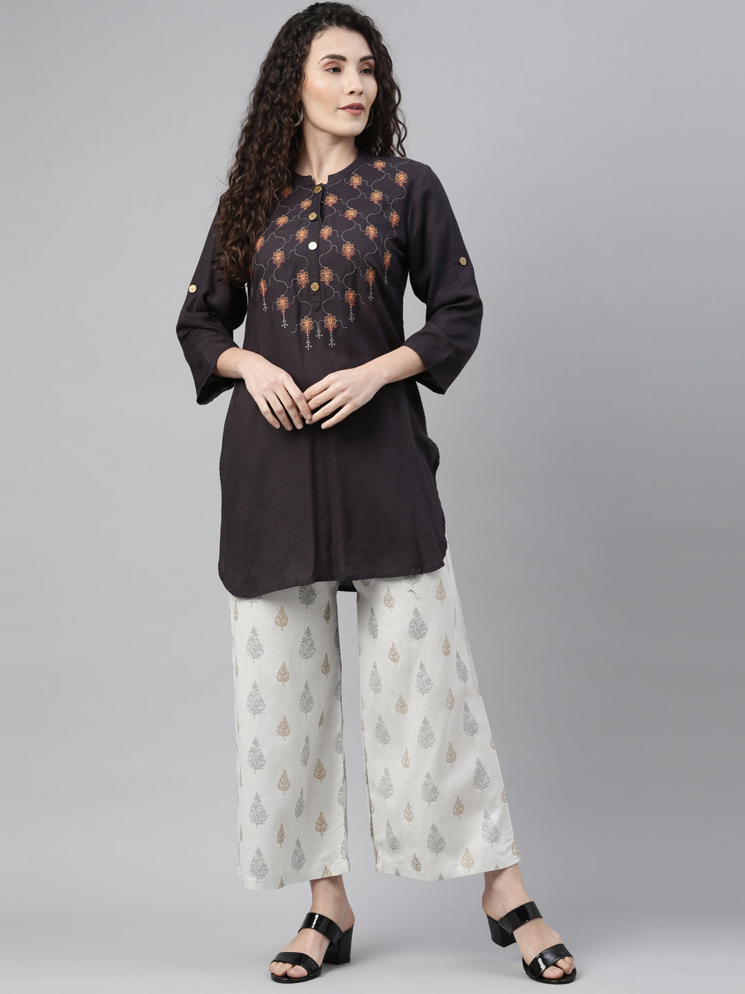 Neeru's Gray Color Cotton Print Fabric Plazzo