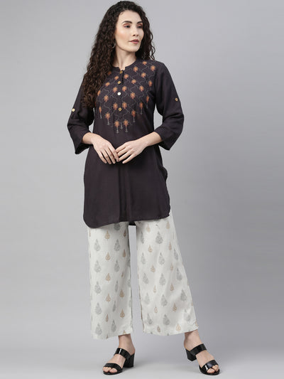 Neeru's Gray Color Cotton Print Fabric Plazzo