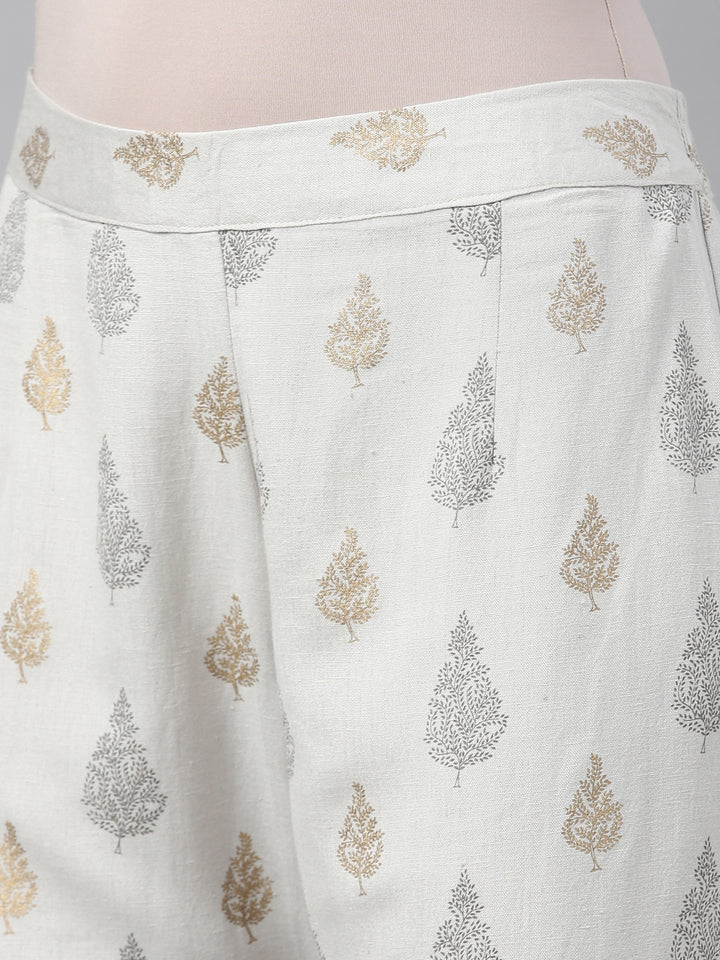 Neerus Grey cotton printed palazzo - detail view 5