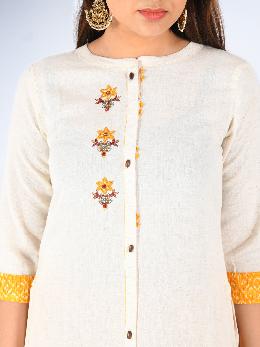 Neeru's Off White Embroidered High Low Kurta