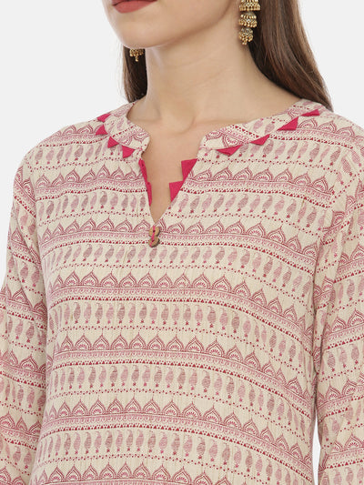 Neeru's Beige Printed High Low Kurta
