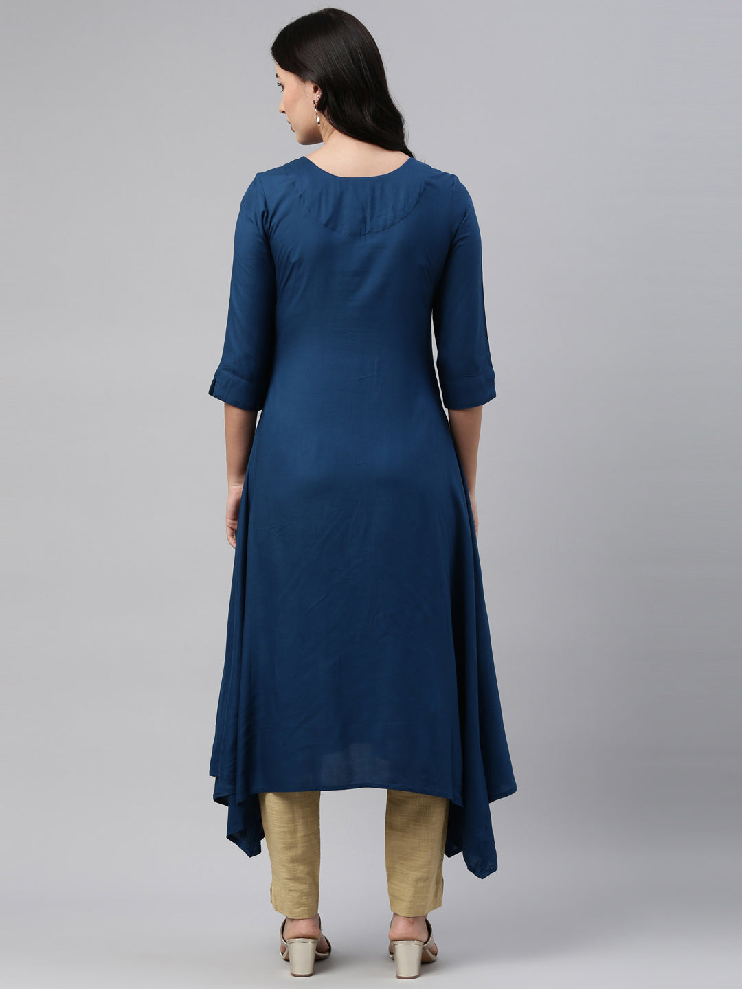 Neerus Blue rayon straight kurti - detail view 1
